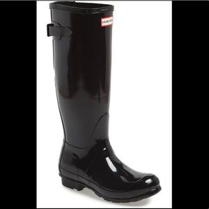BLACK GLOSS HUNTER RAINBOOTS ☔️ ADJUSTABLE BACK